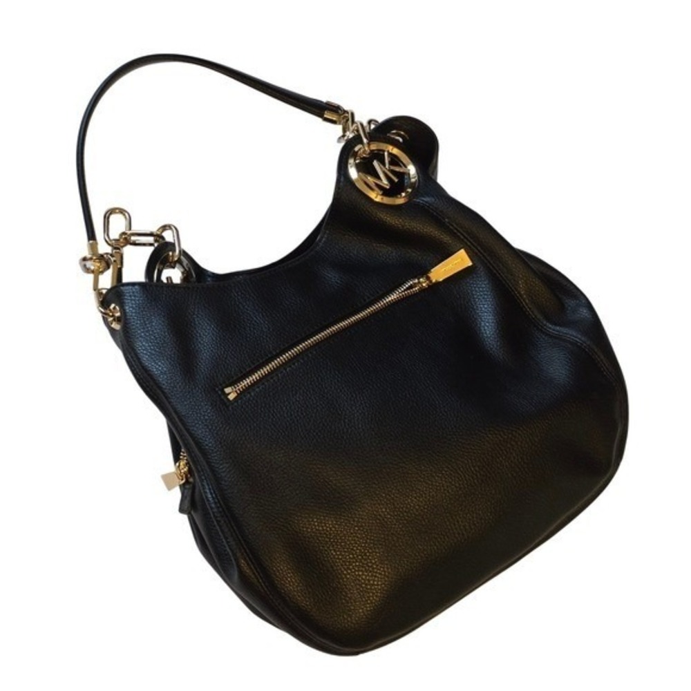 Michael Kors Black Pebbled Leather Hobo Bag Gold Hardware Large - Picture 5 of 14
